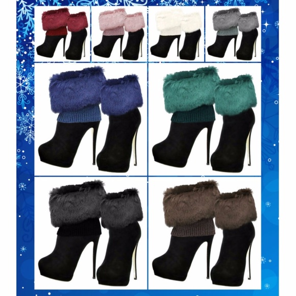 Ginga's Galleria Accessories - Fur Top Knit Boot Cuffs Boot Toppers